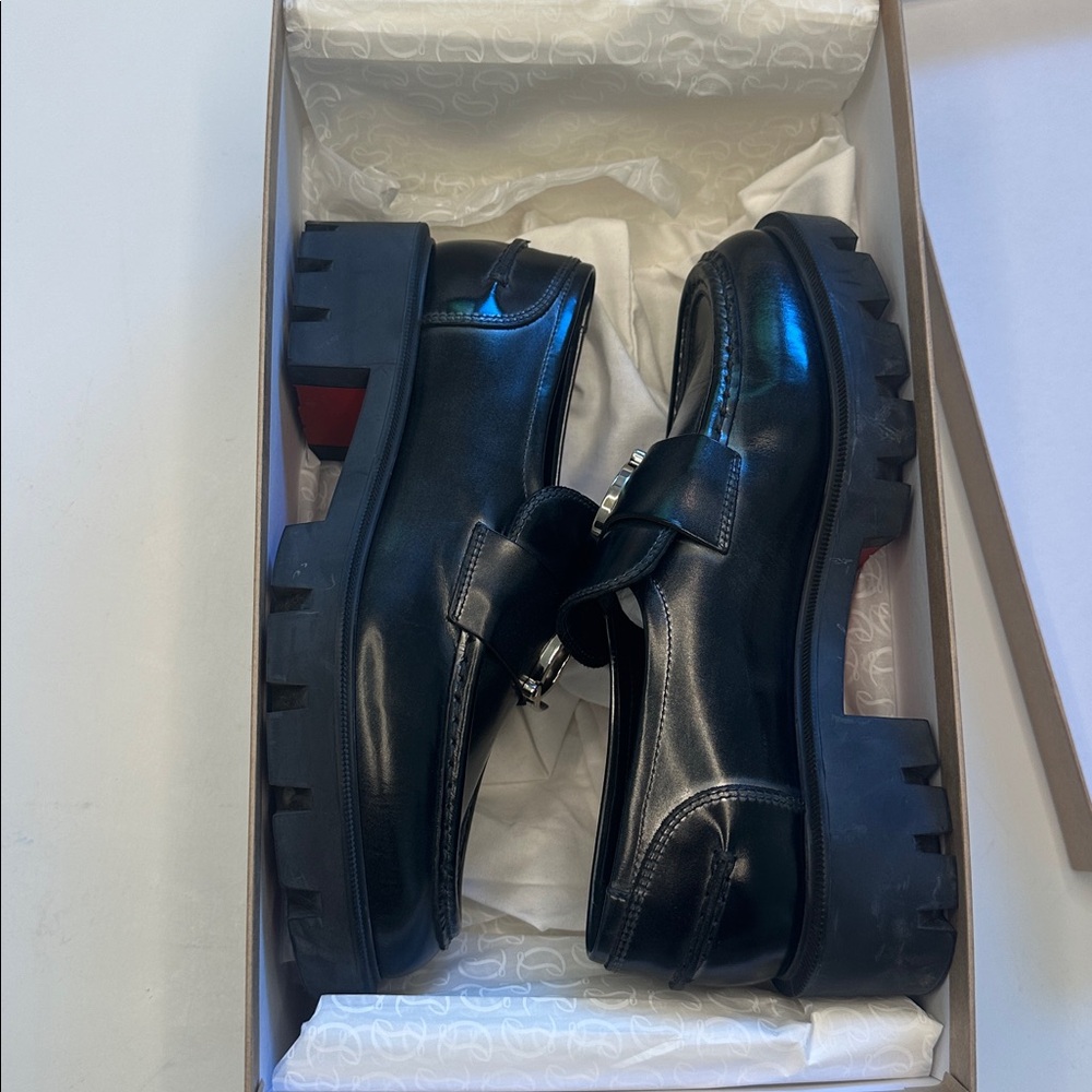 Christian Louboutin Women's Black Patent Leather CL Moc Lug Loafers Size 36